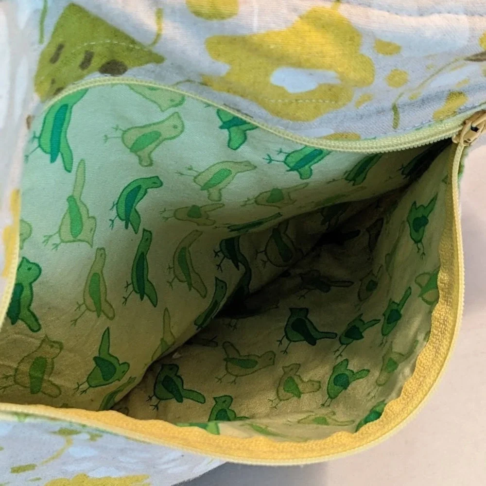 Handmade Reversible Tote Bag Tour de Forest Deer Biking Floral Blue Yellow